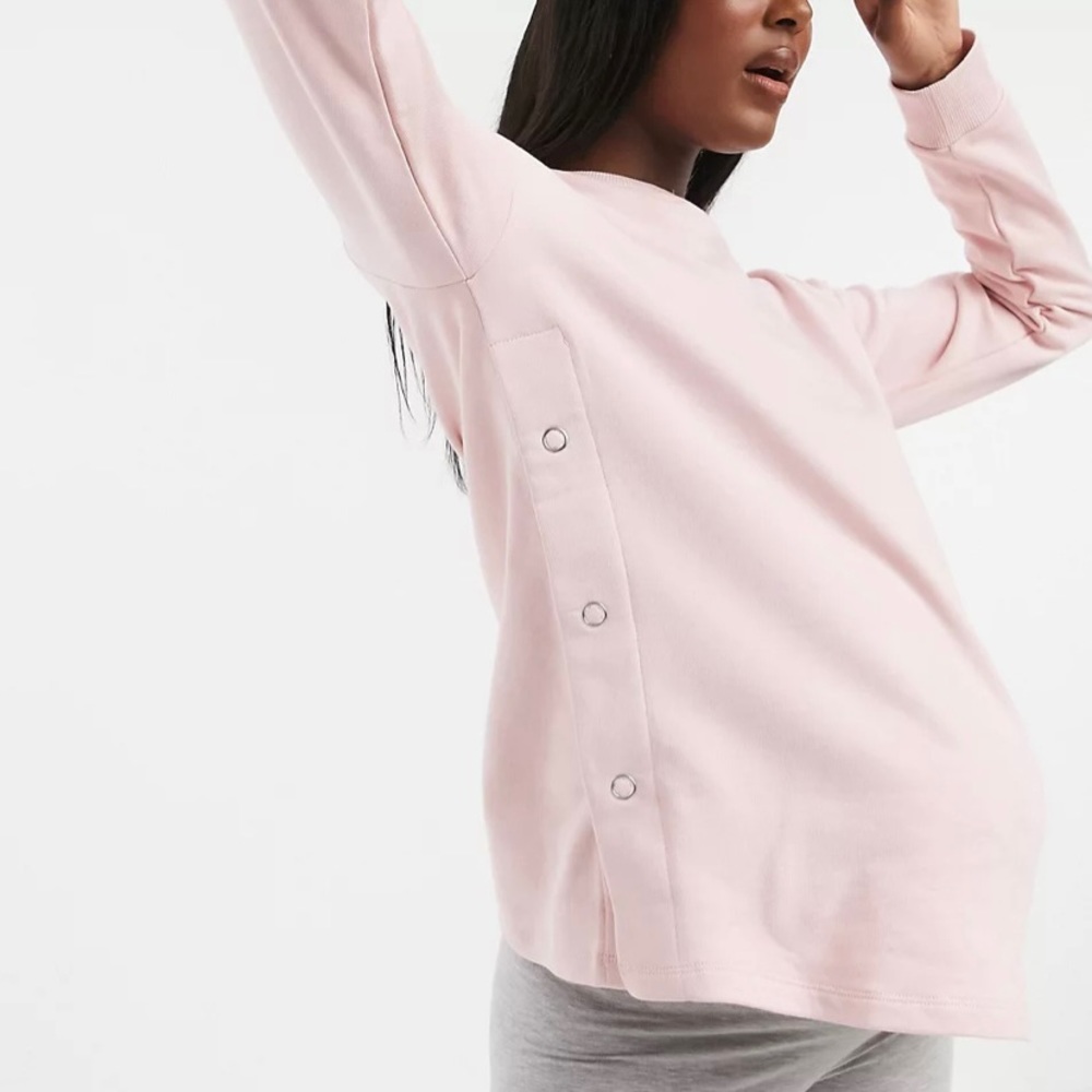 ASOS Maternity nursing sweatshirt with snap side in pink